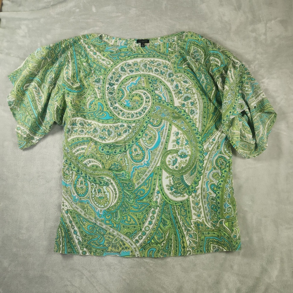 Talbots Womens S Green Blue Paisley Boat Neck‎ Short Sleeve Tunic Preppy